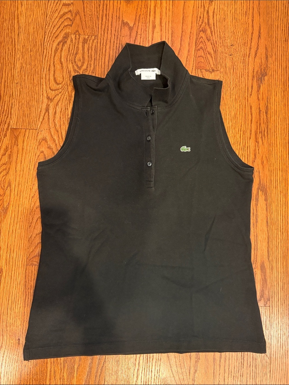 Lacoste Black Sleeveless Polo Tank with Green Crocodile 42/L